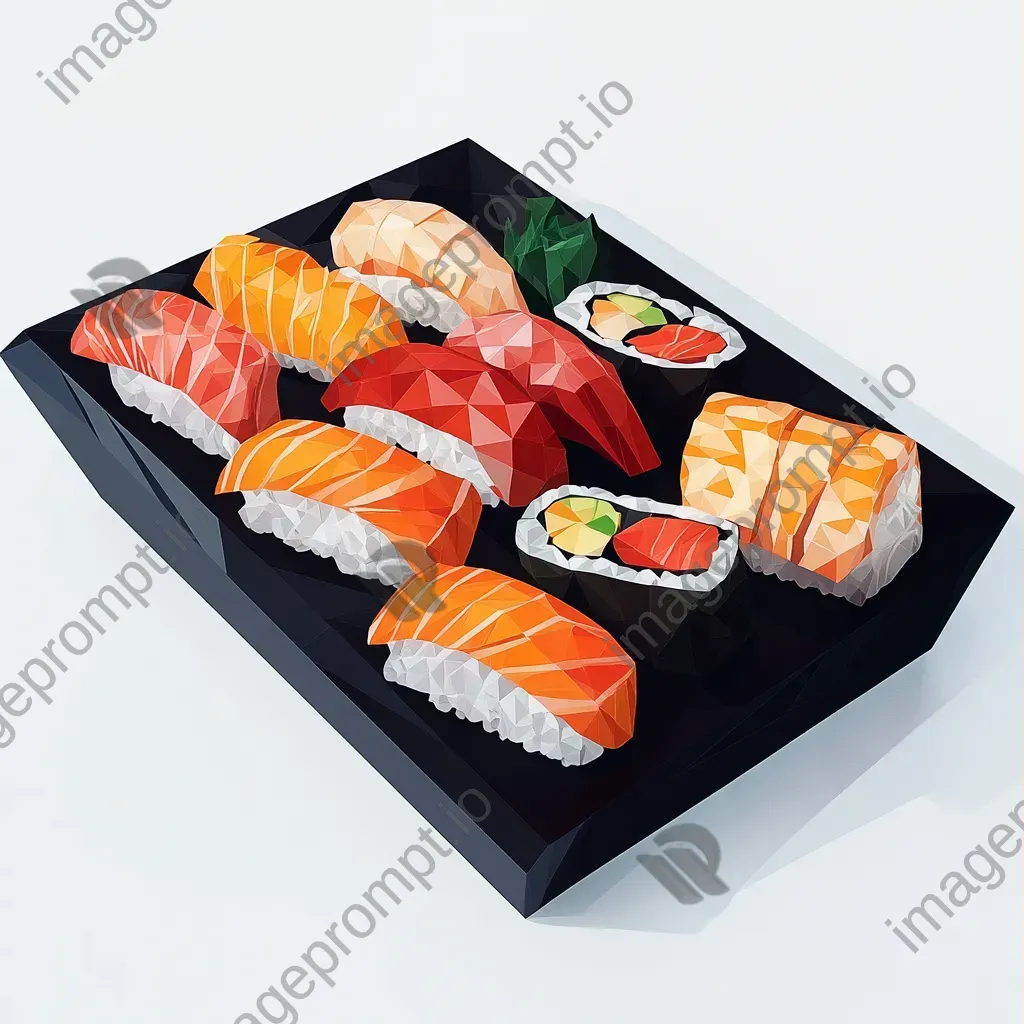 Japanese sushi platter represented in geometric, low poly style with vibrant colors - Image 3