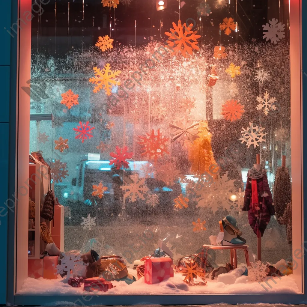 A bright festive window display advertising holiday discounts. - Image 1