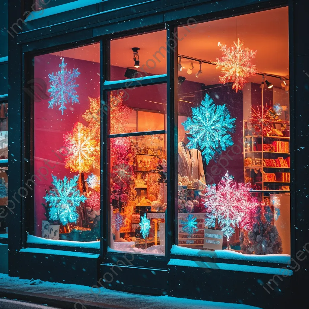 A bright festive window display advertising holiday discounts. - Image 4