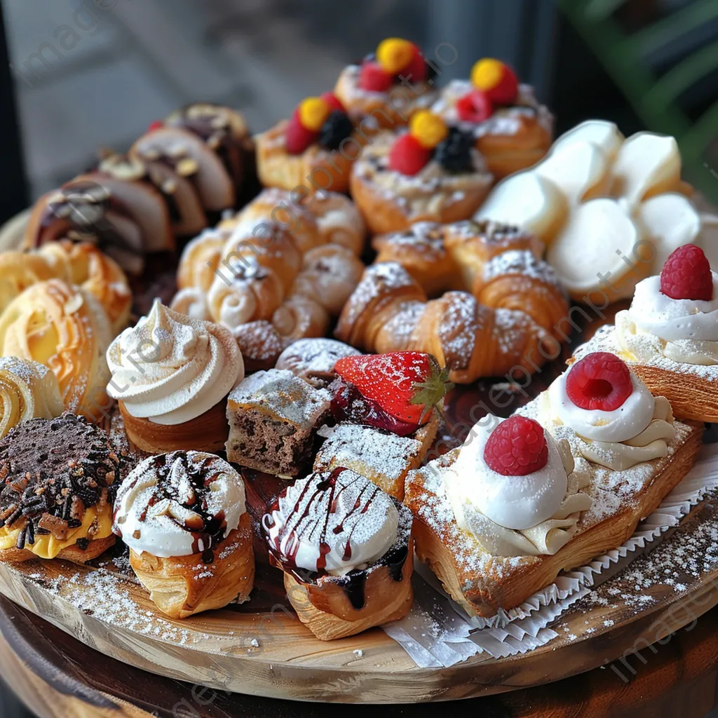 Assorted mini pastries on wooden platter - Image 2