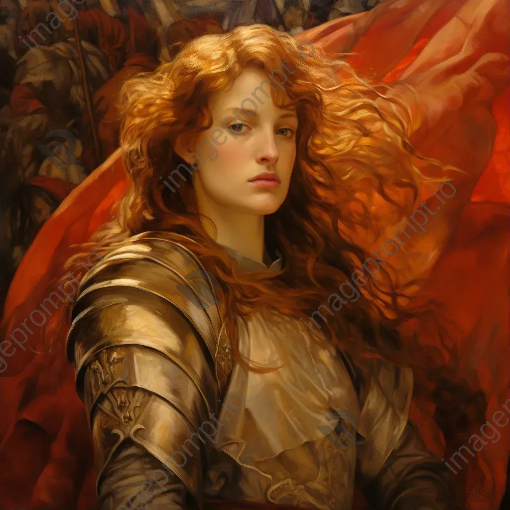 Pre-Raphaelite oil-on-canvas depiction of Joan of Arc  - Image 1