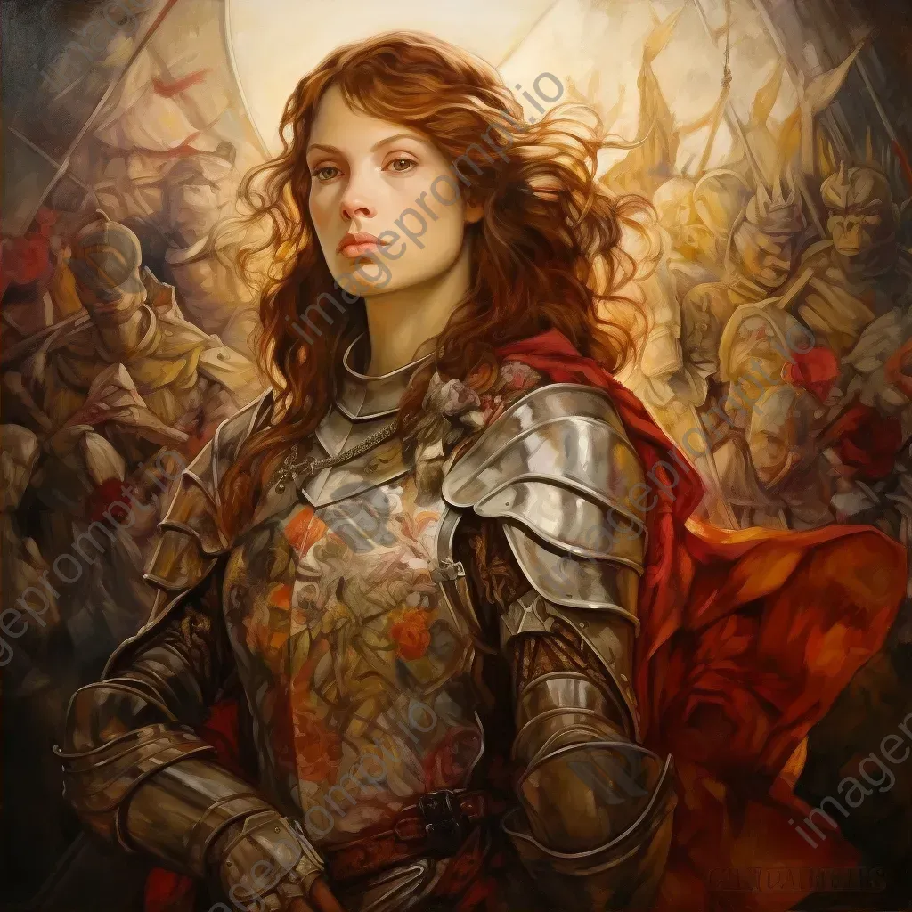 Pre-Raphaelite oil-on-canvas depiction of Joan of Arc  - Image 2