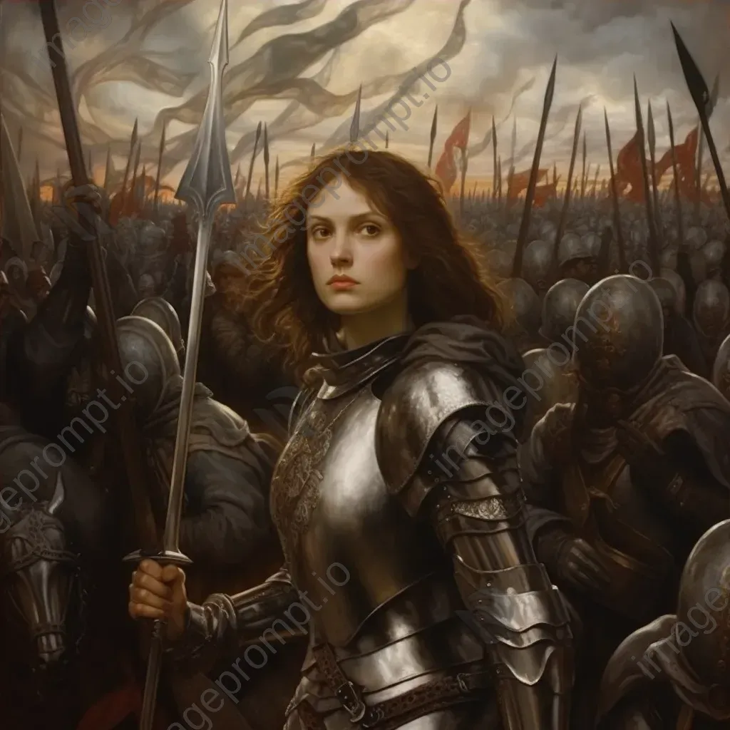 Pre-Raphaelite oil-on-canvas depiction of Joan of Arc  - Image 3