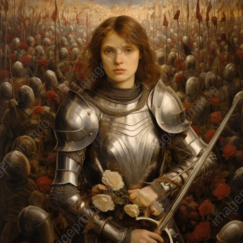 Pre-Raphaelite oil-on-canvas depiction of Joan of Arc  - Image 4