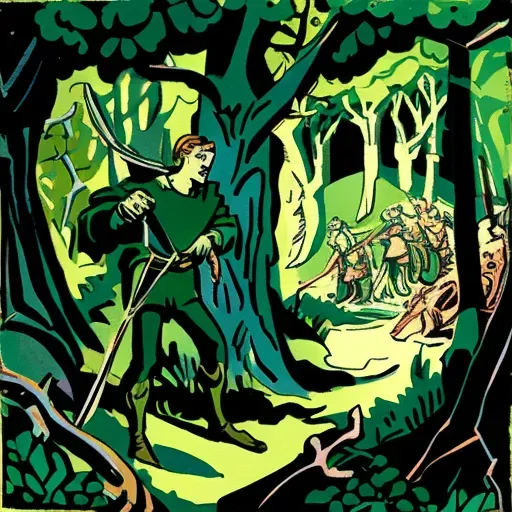 Illustration of Robin Hood in lush Sherwood Forest - Image 1