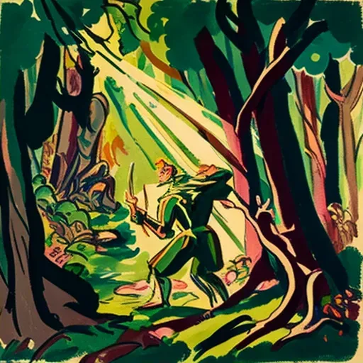 Illustration of Robin Hood in lush Sherwood Forest - Image 2