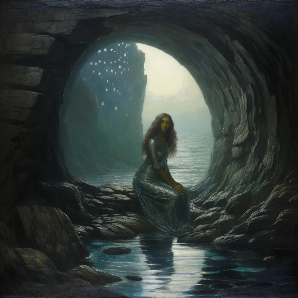 Deep-sea mermaid shimmering on rock in sea trench - Image 3