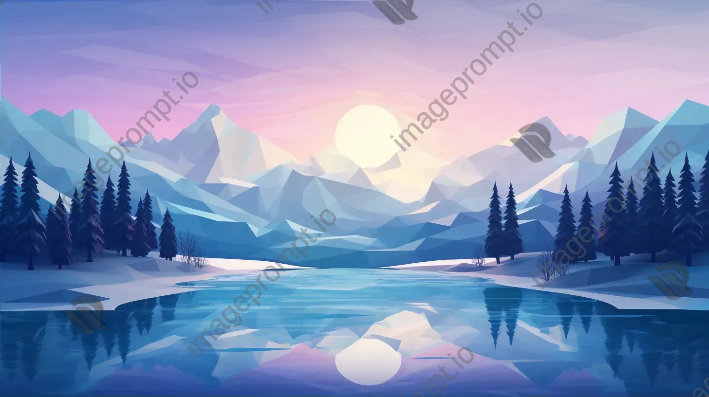 Tranquil winter landscape in low poly style - Image 2