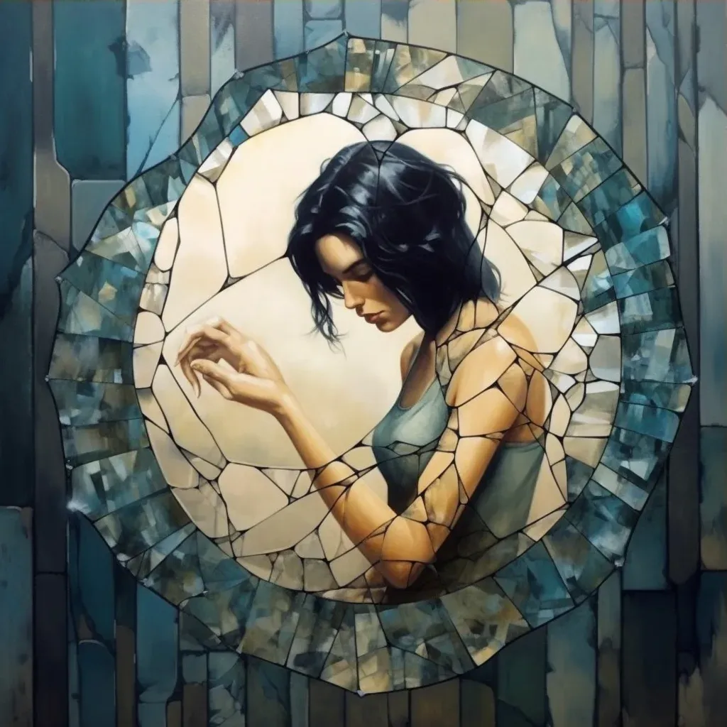 Image of a woman trying to piece together a shattered mirror - Image 3