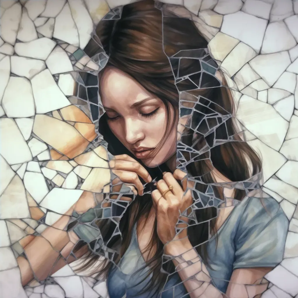 Image of a woman trying to piece together a shattered mirror - Image 4