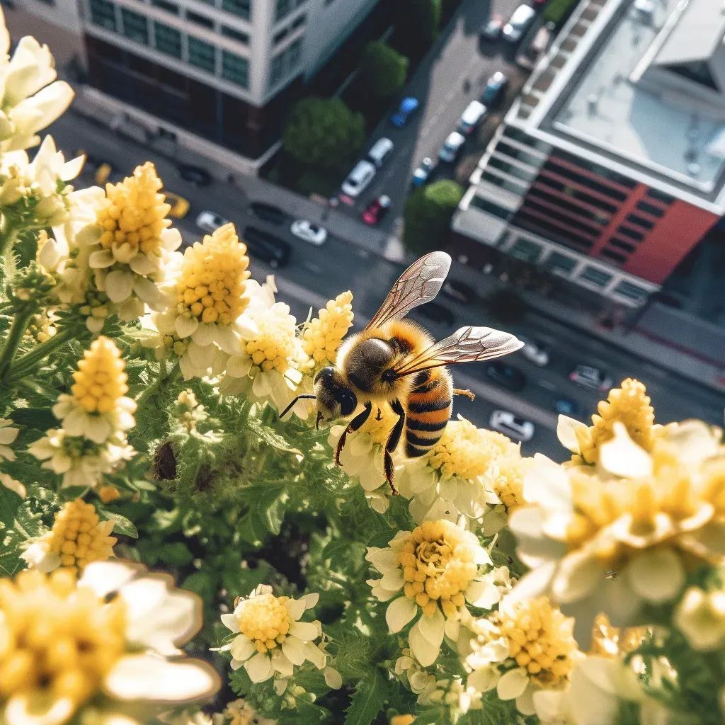 Bee pollinating a flower in an urban rooftop garden - Image 2