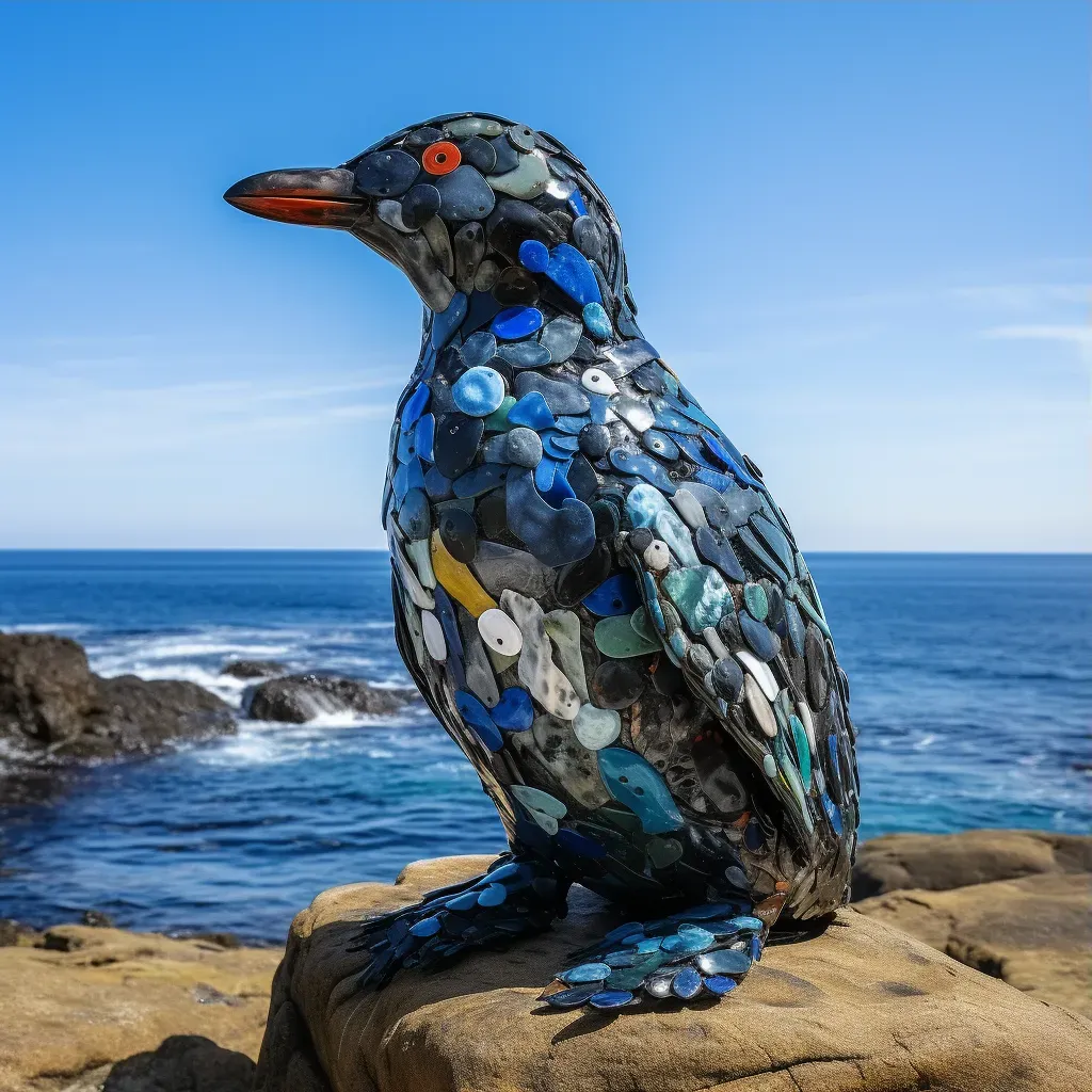 Galapagos penguin on rocky shoreline with deep blue ocean - Image 3