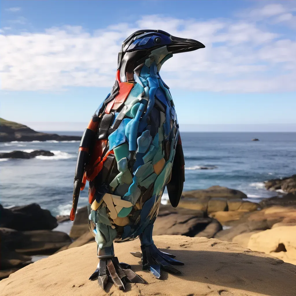 Galapagos penguin on rocky shoreline with deep blue ocean - Image 4