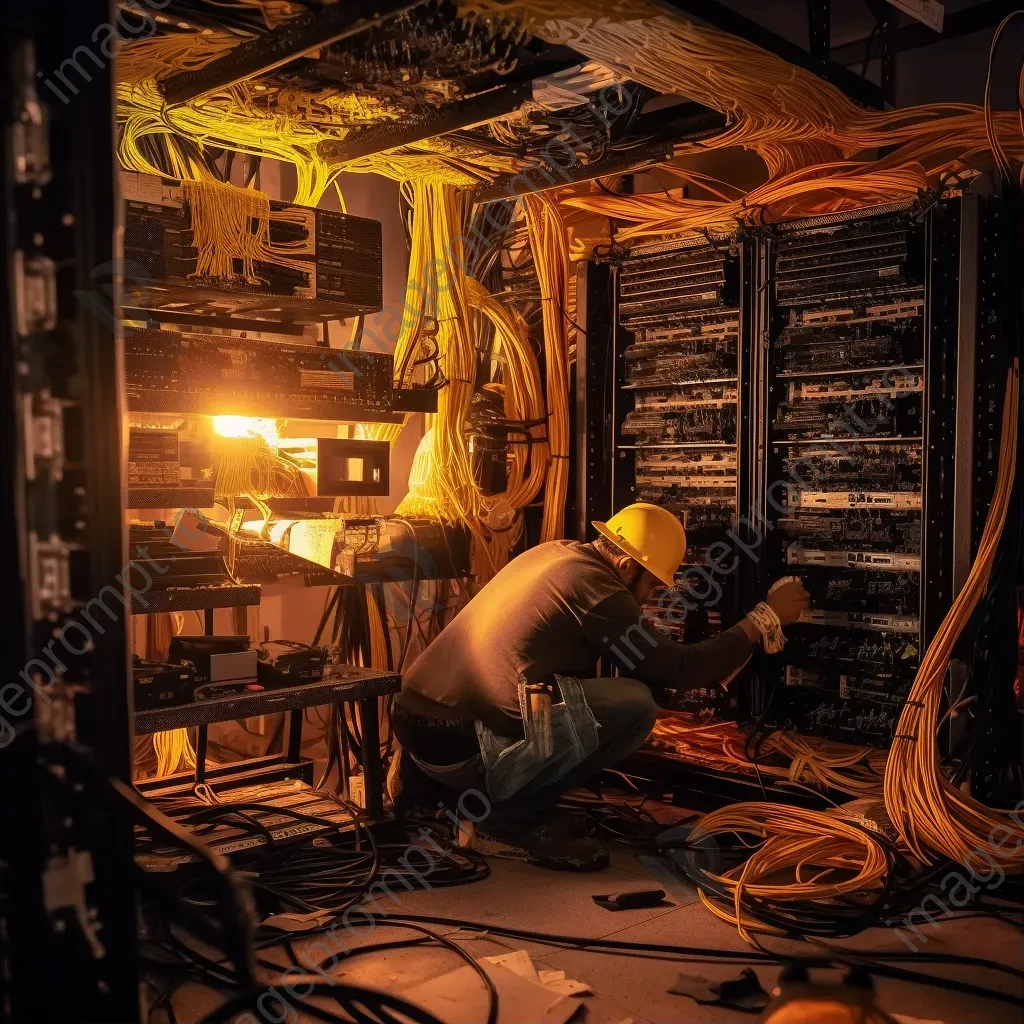 Technicians working on network maintenance equipment - Image 1