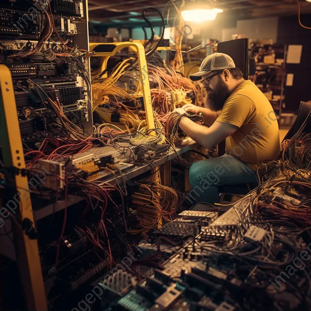 Technicians working on network maintenance equipment - Image 2