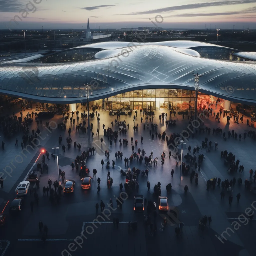 Aerial view of a busy airport terminal with passengers - Image 1