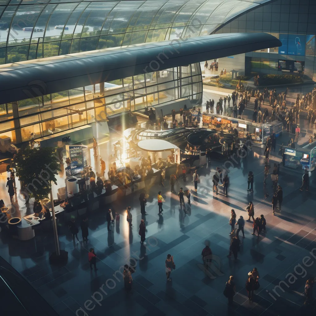 Aerial view of a busy airport terminal with passengers - Image 2