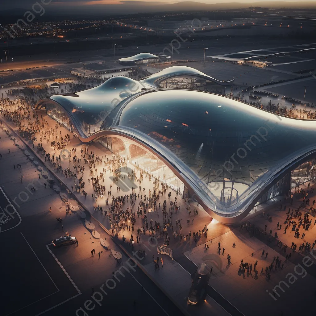 Aerial view of a busy airport terminal with passengers - Image 3