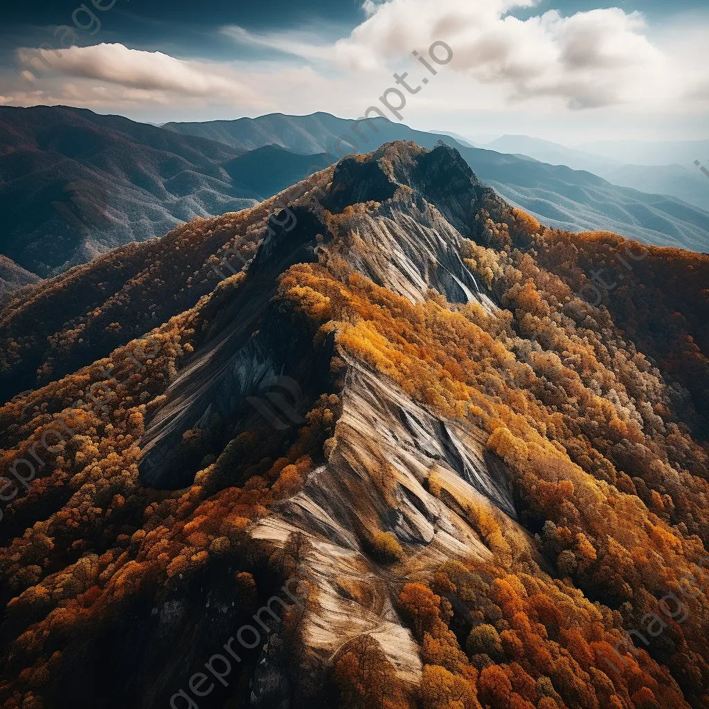 Aerial view of a mountain ridge surrounded by autumn foliage - Image 2