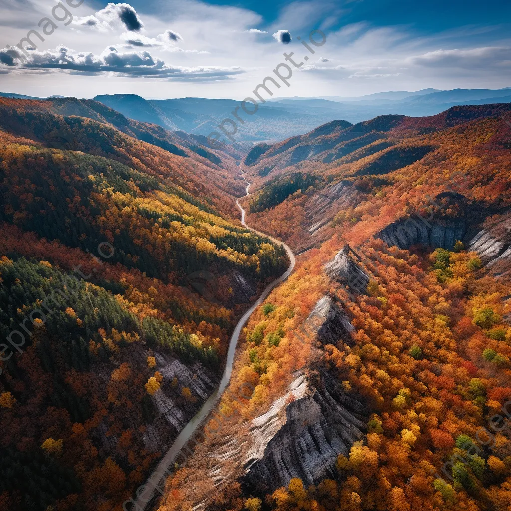 Aerial view of a mountain ridge surrounded by autumn foliage - Image 4