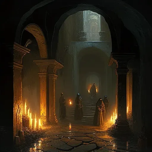 Underworld labyrinth with stone corridors and flickering torches - Image 2