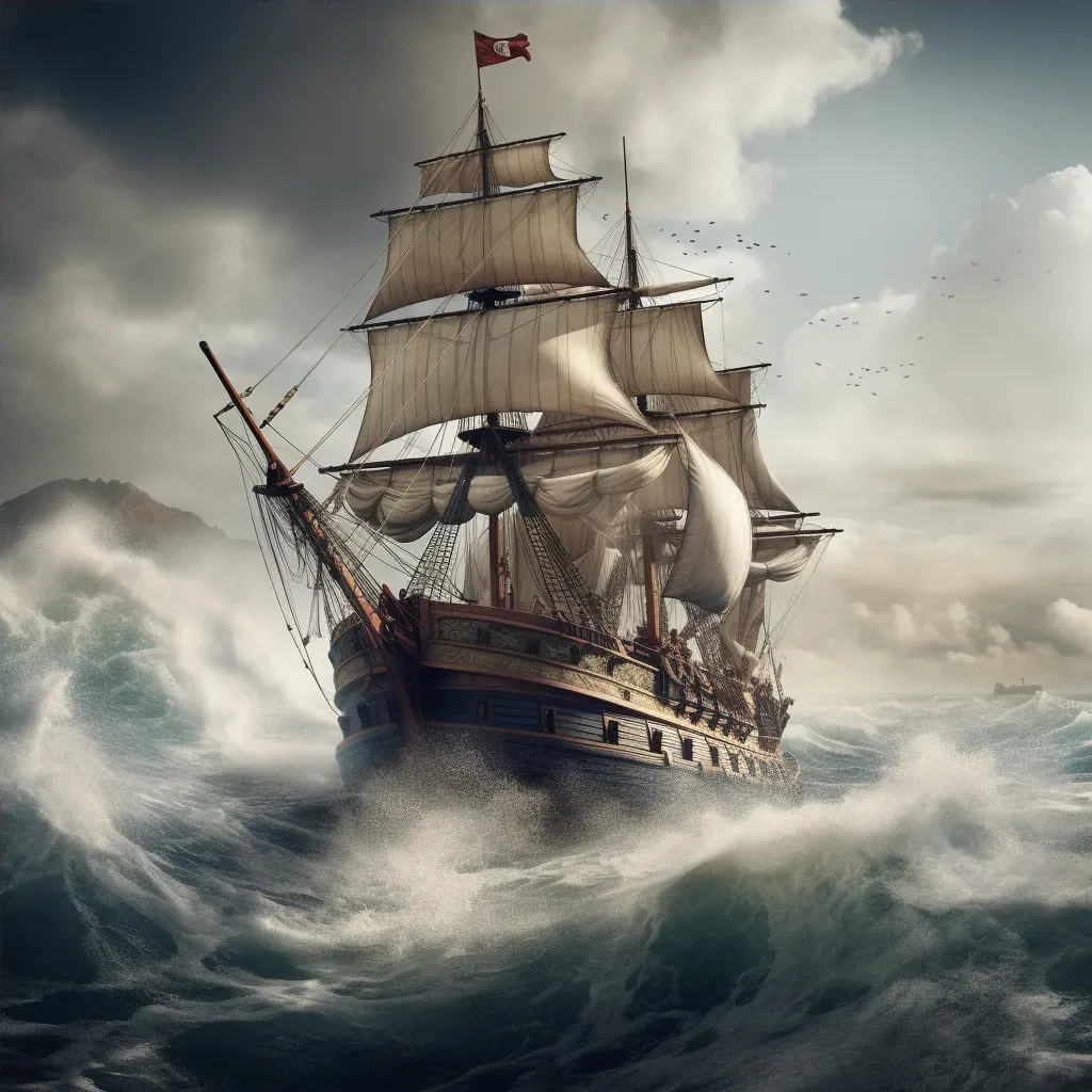 Image of a daring pirate ship on tumultuous seas with crew preparing for battle - Image 4