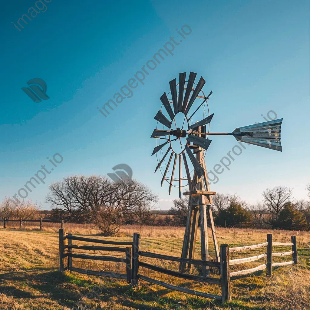 Rustic vintage windmill with wooden blades - Image 1