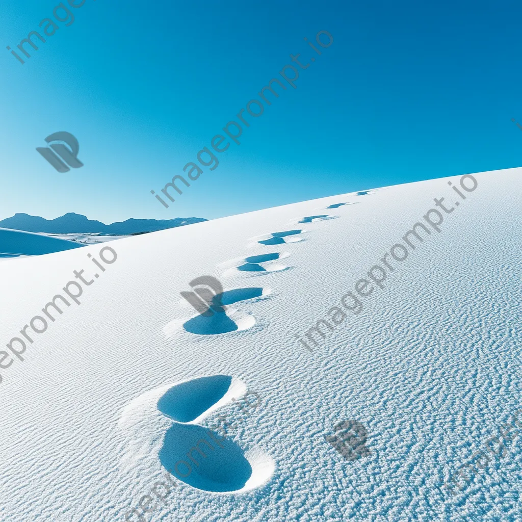 Footprints leading through bright white sand dunes - Image 1