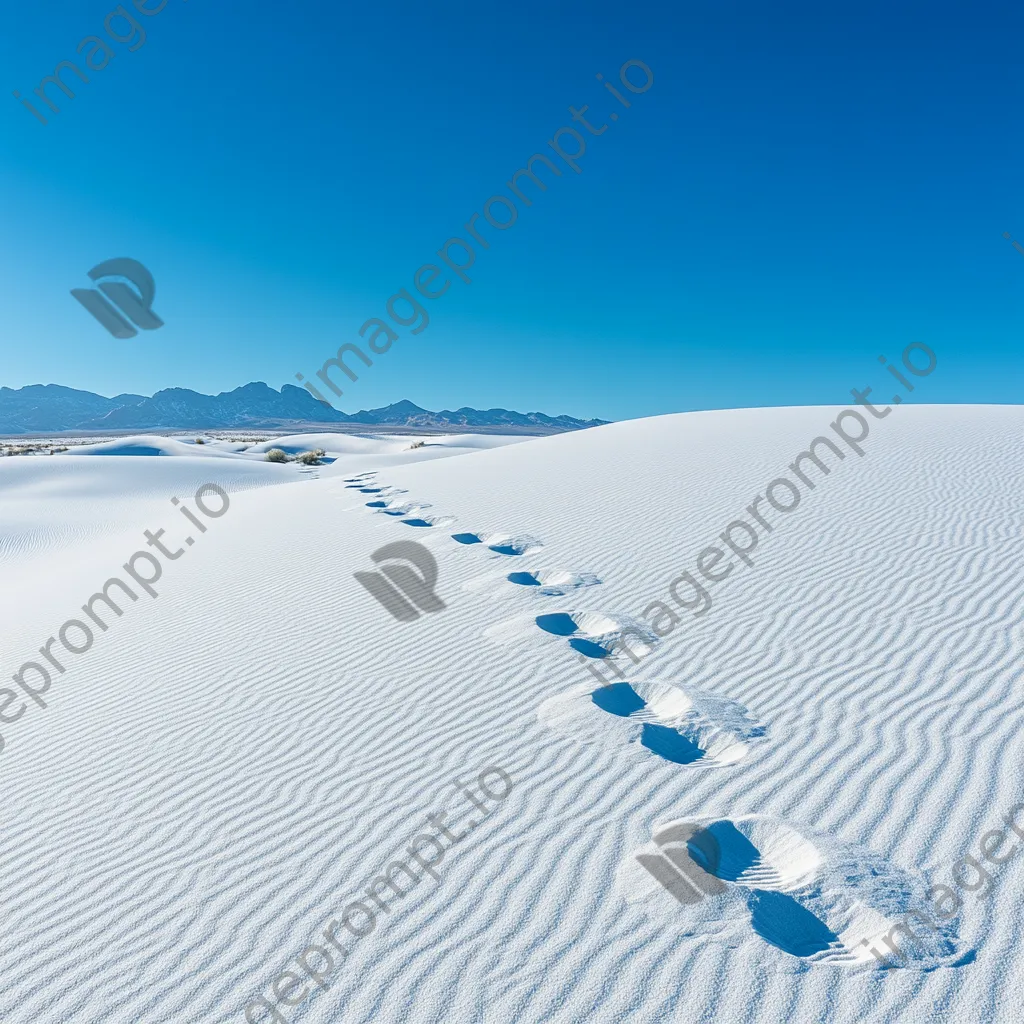 Footprints leading through bright white sand dunes - Image 4