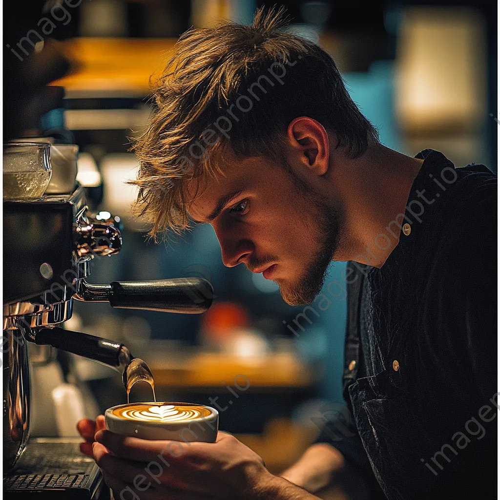 Barista creating latte art on a cup of coffee - Image 2