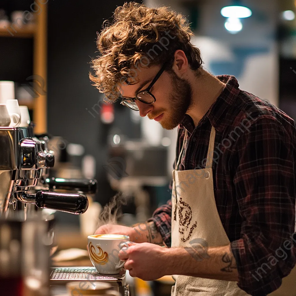 Barista creating latte art on a cup of coffee - Image 4