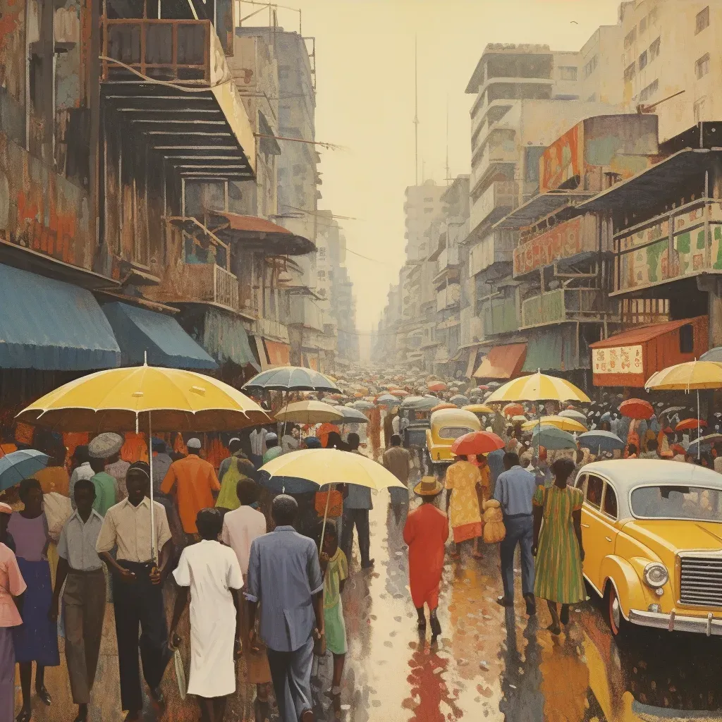 Rain shower over city street with bustling pedestrians - Image 3