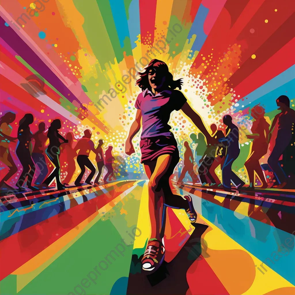 Colorful pop art depiction of a lively 1970s roller disco - Image 2