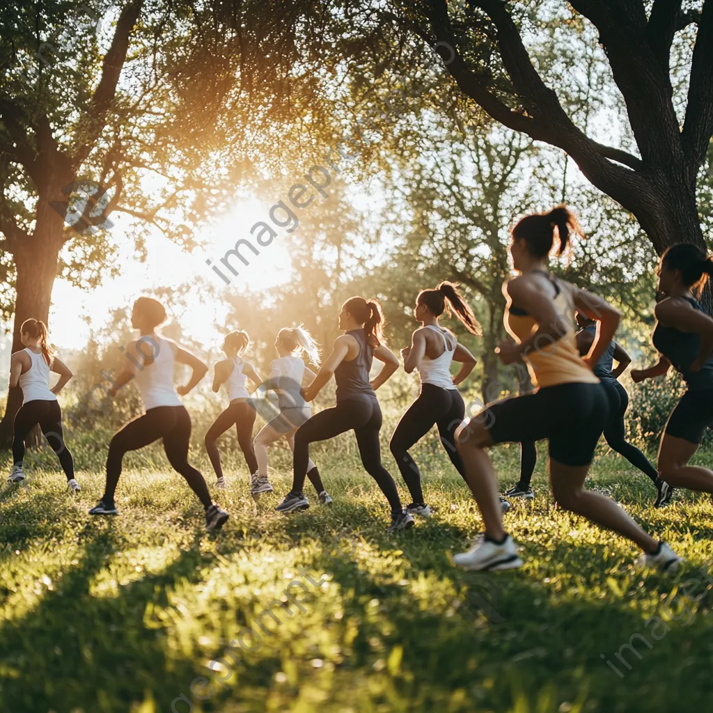 Participants in an outdoor boot camp, engaging in various exercises under sunlight. - Image 2