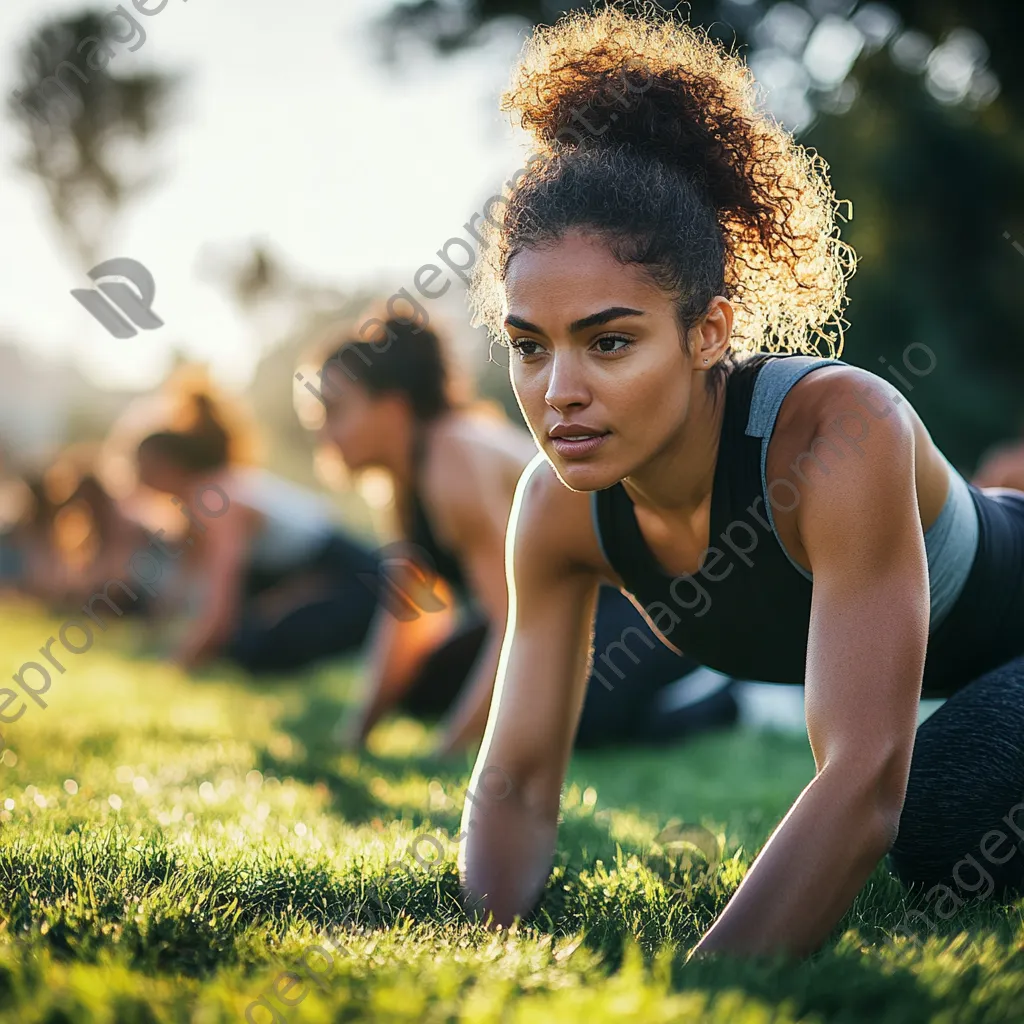 Participants in an outdoor boot camp, engaging in various exercises under sunlight. - Image 3