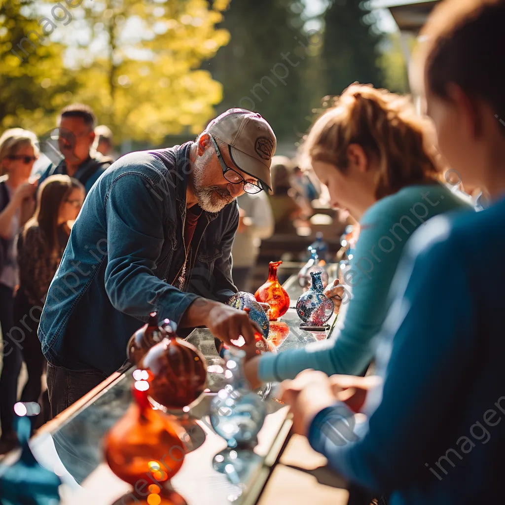 Artisans demonstrating glass blowing at an outdoor event - Image 1