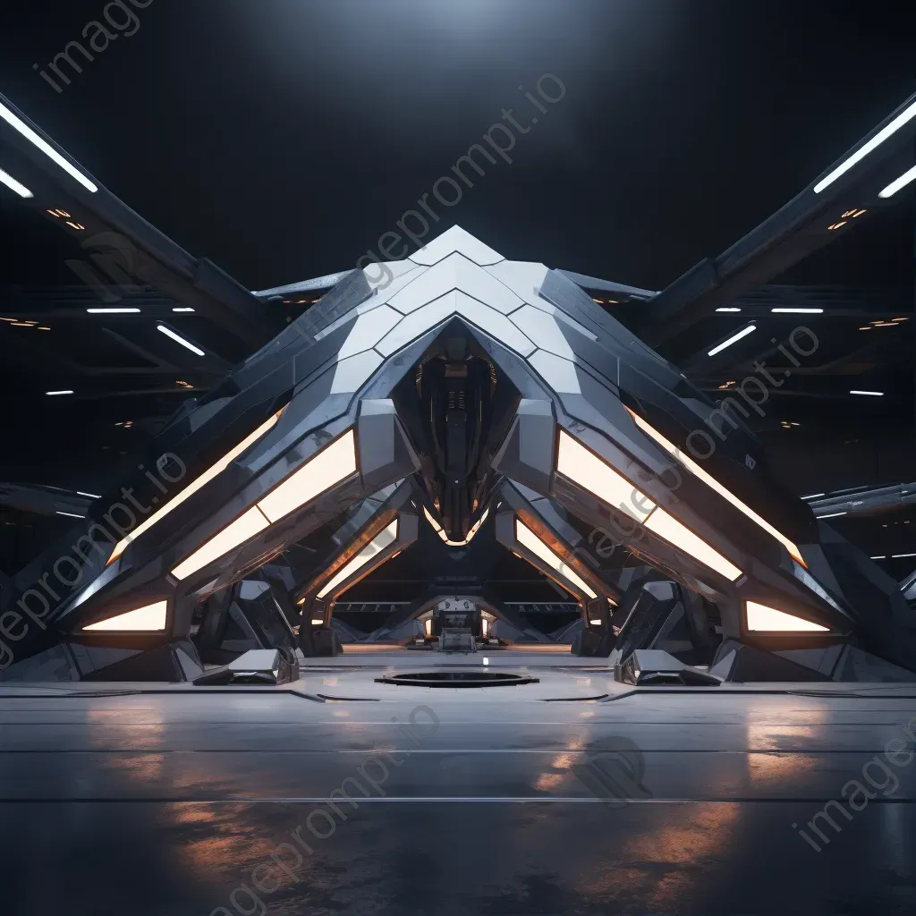 Futuristic spaceship hangar represented in low poly geometric style - Image 1