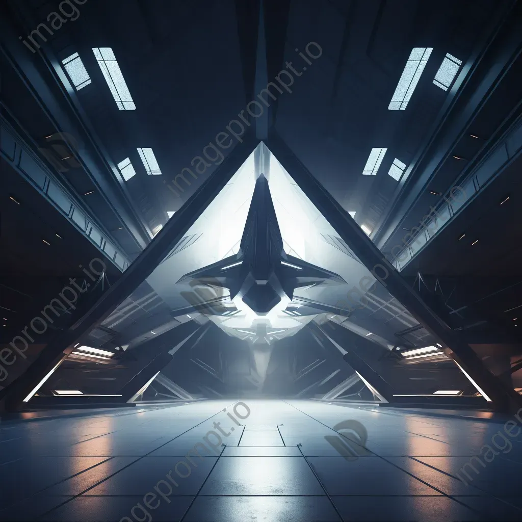 Futuristic spaceship hangar represented in low poly geometric style - Image 2