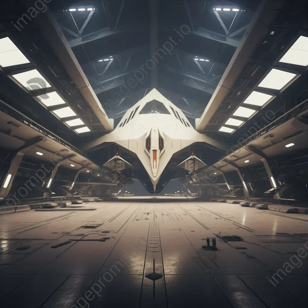 Futuristic spaceship hangar represented in low poly geometric style - Image 3