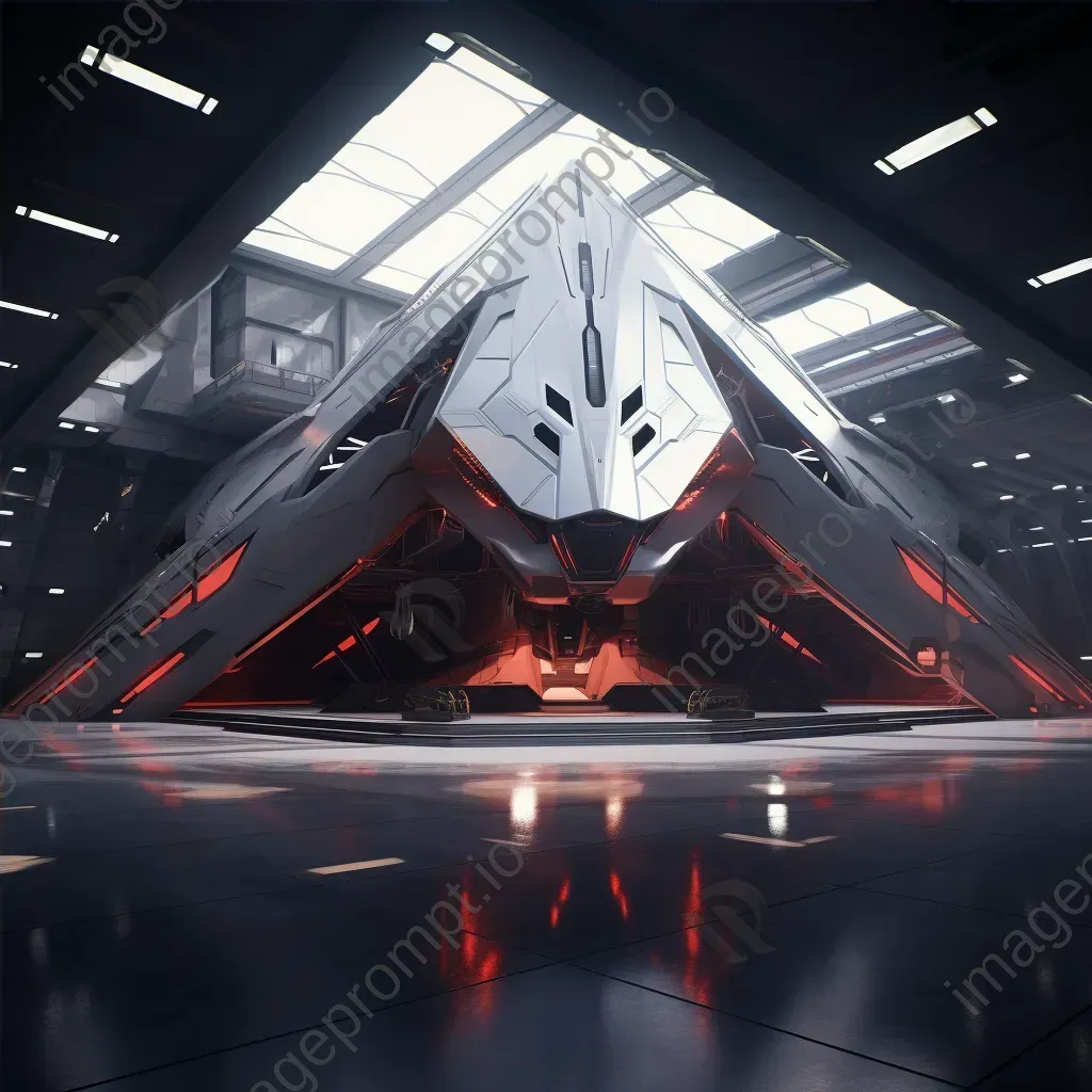 Futuristic spaceship hangar represented in low poly geometric style - Image 4