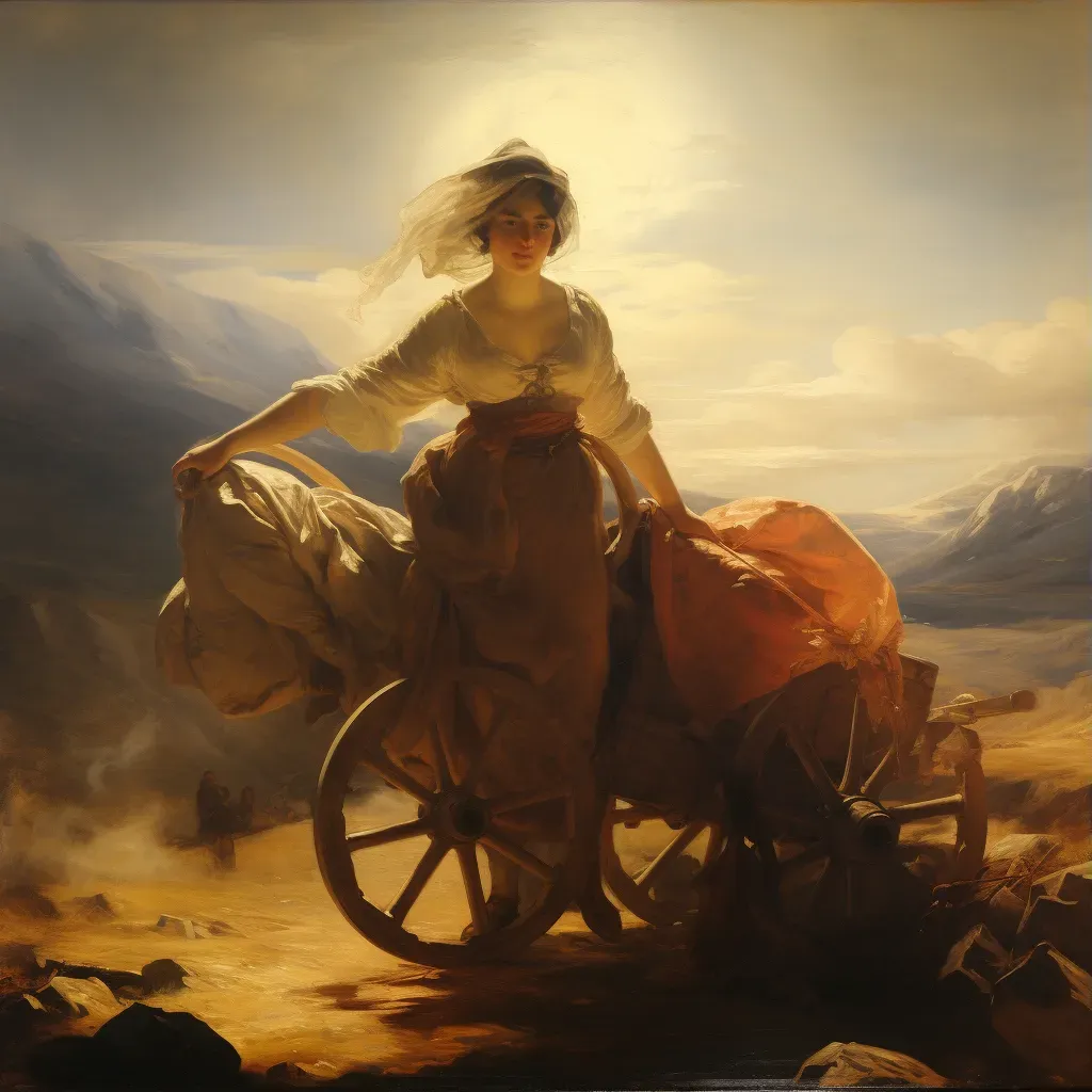 Pioneer woman with covered wagon traveling in barren landscape under scorching sun - Image 3