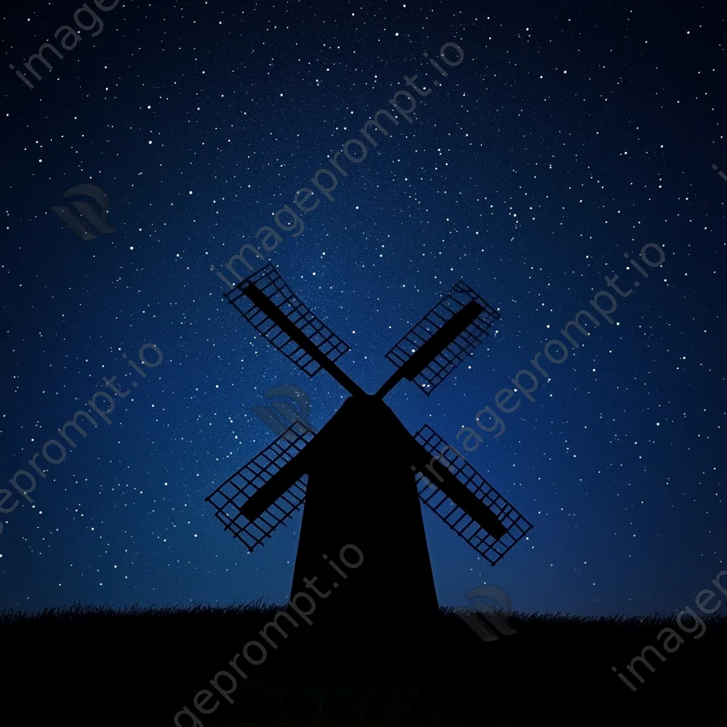 Silhouette of American windmill under a starry sky - Image 1