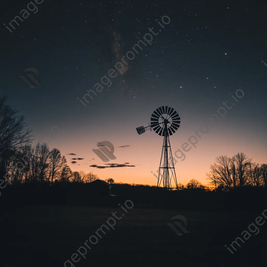 Silhouette of American windmill under a starry sky - Image 2