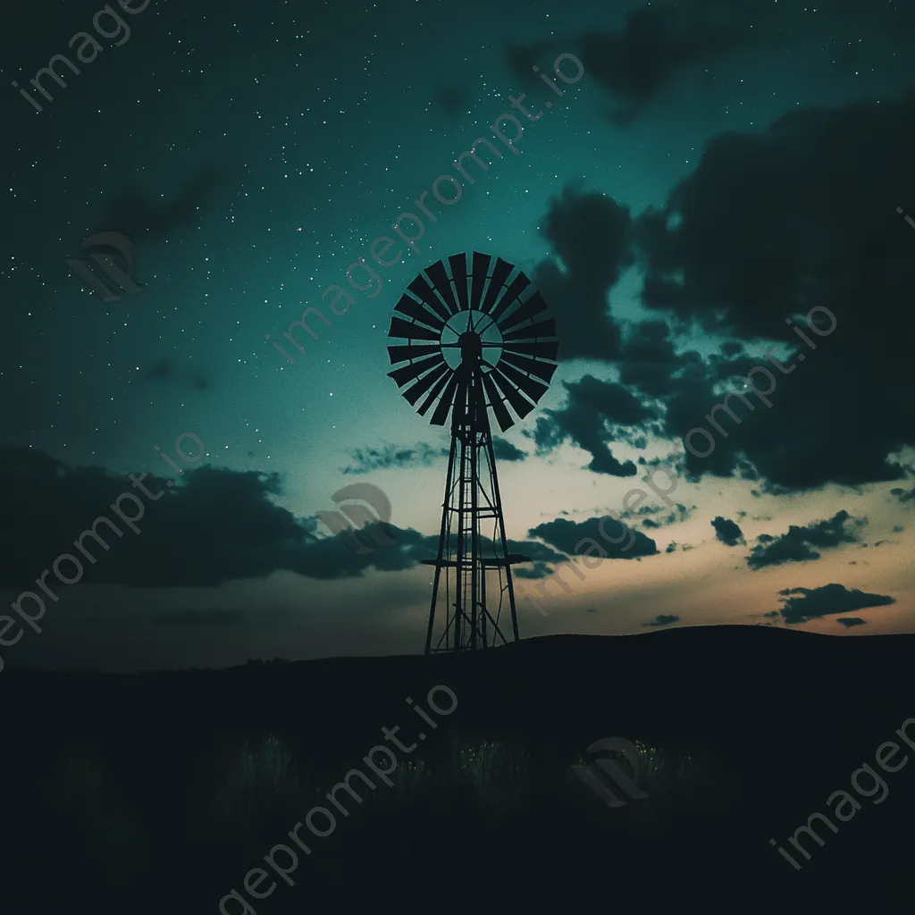 Silhouette of American windmill under a starry sky - Image 3