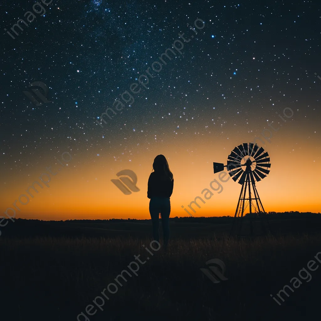 Silhouette of American windmill under a starry sky - Image 4