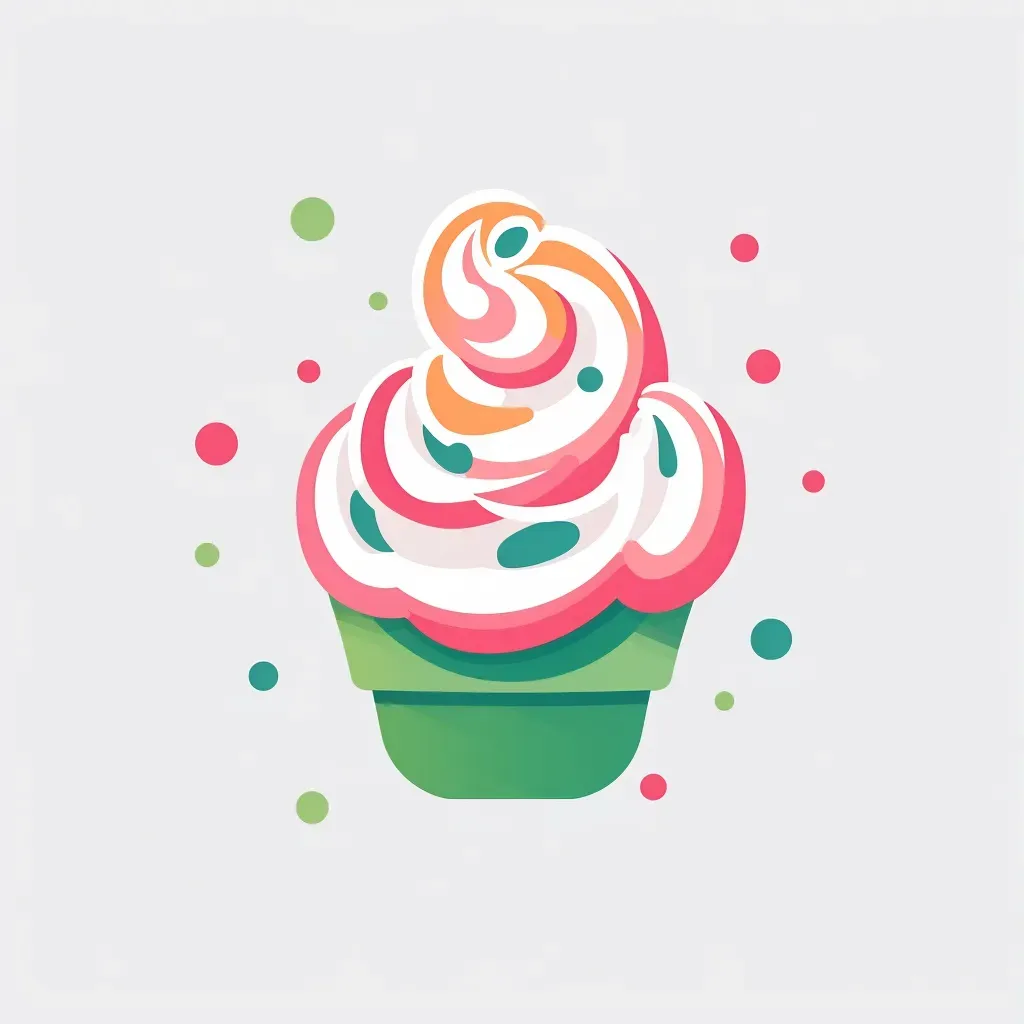 Logo for a frozen yogurt shop with a stylized swirl icon in pink and green colors on a white confetti background - Image 3