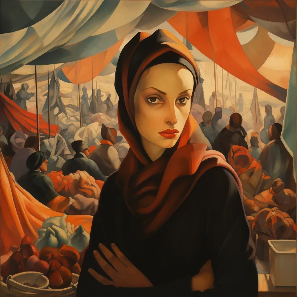 Woman in a hijab at a sunset market in a bustling market - Image 3