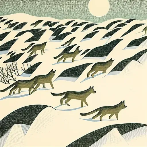 Illustration of a wolf pack moving through snow - Image 1