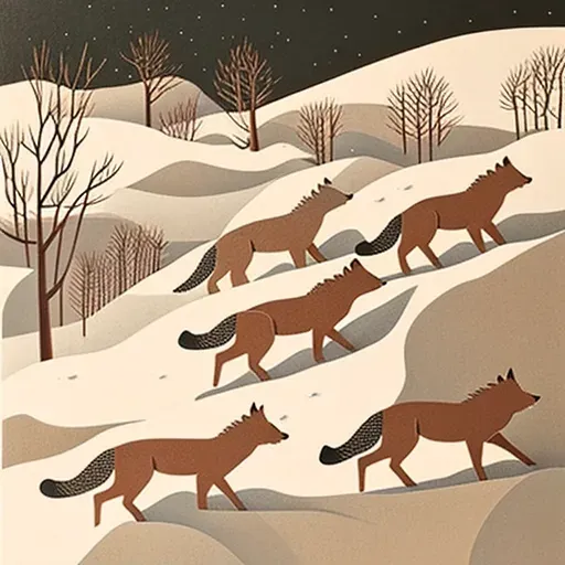 Illustration of a wolf pack moving through snow - Image 2