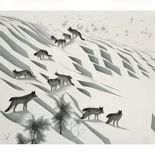 Illustration of a wolf pack moving through snow - Image 3